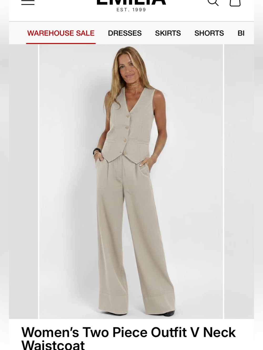 Cream Linen-Blend Vest & Wide-Leg Jumpsuit Set